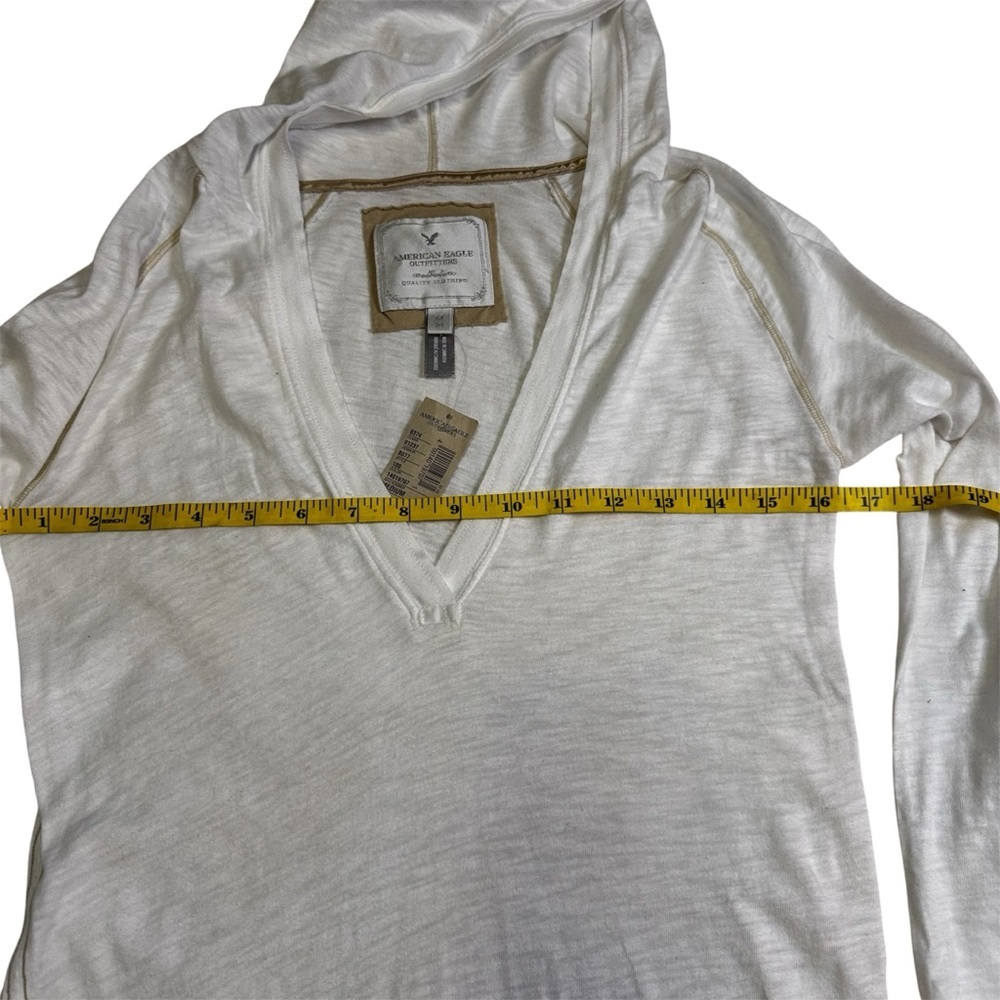 American Eagle White with a Beige Trim Hoodie Size Medium V Neck Long Sleeve NWT - Picture 7 of 11